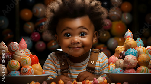 A Cute Toddler Sits Between...