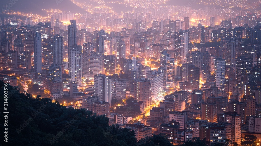 Obraz premium Radiant Urban Splendor: Majestic Skyscrapers Illuminated in a Colorful Cinematic Glow
