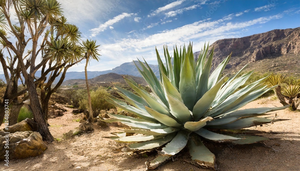 Majestic Agave Plant with Thick, Spiked Leaves in a Sunlit Desert Landscape Majestic Agave Plant with Thick, Spiked Leaves in a Sunlit Desert Landscape