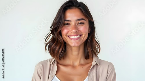 Smiling young people, different nationalities, slideshow in a bright studio