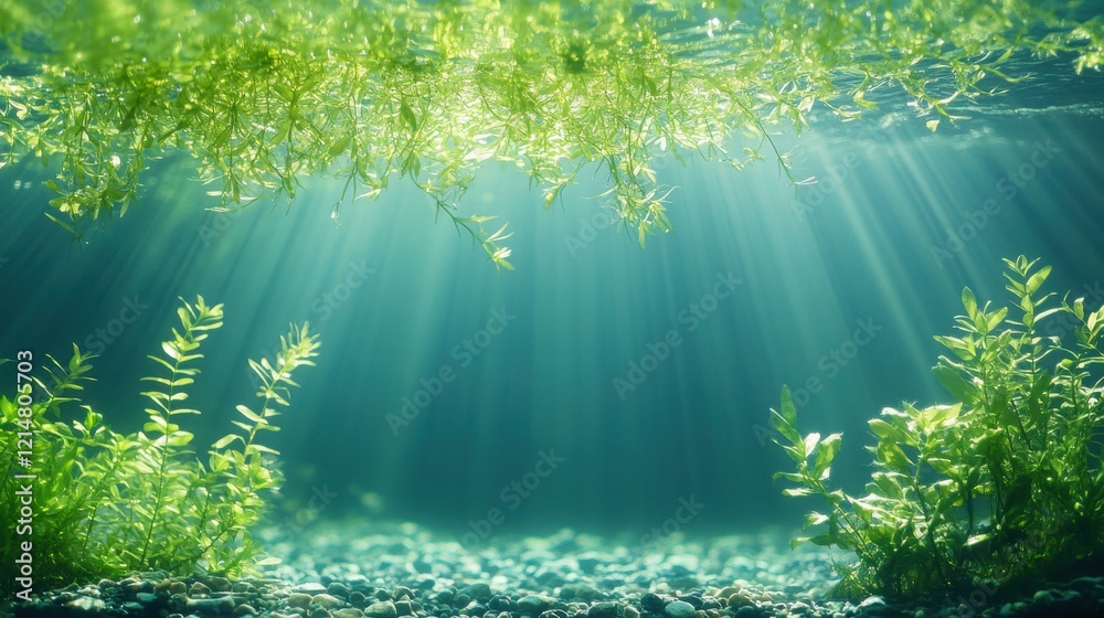 Obraz premium Tranquil lush greenery within a serene freshwater aquascape creating a peaceful underwater paradise