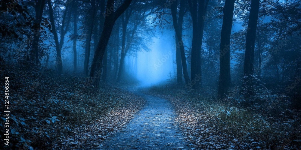 Fototapeta premium Mysterious Pathway Through a Forest at Night