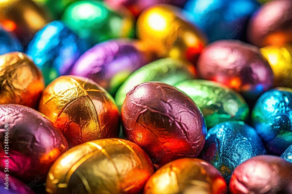 Close-Up of Rich, Milk Chocolate Easter Eggs - Detailed Texture and Festive Colors Close-Up of Rich, Milk Chocolate Easter Eggs - Detailed Texture and Festive Colors