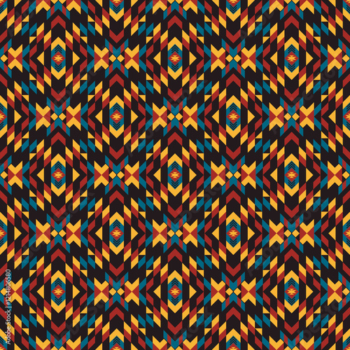 American tribal ethnic native pattern seamless.Traditional Navajo,Aztec,Apache,Southwest and Mexican style fabric pattern.Abstract vector motif pattern.For fabric,clothing,blanket,woven,wrap,decorate.