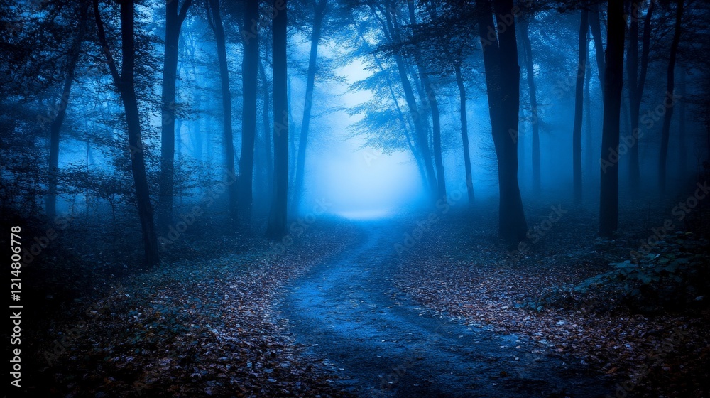 Obraz premium Mysterious Pathway Through a Forest at Night