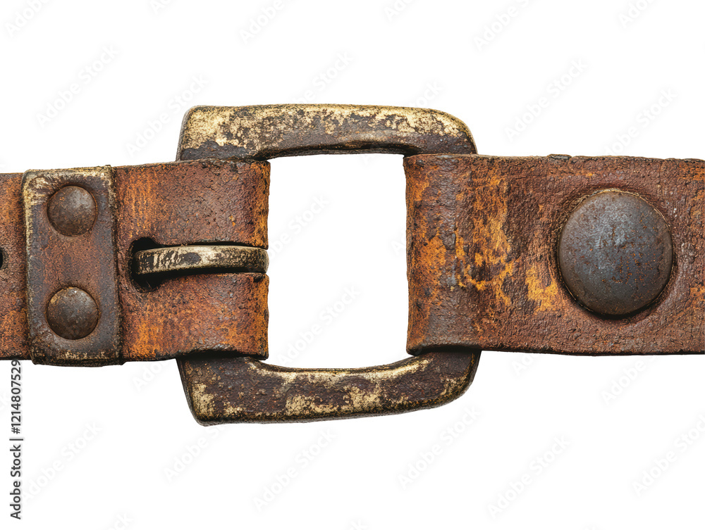 Isolated Old Brown Leather Belt Buckle Isolated Old Brown Leather Belt Buckle