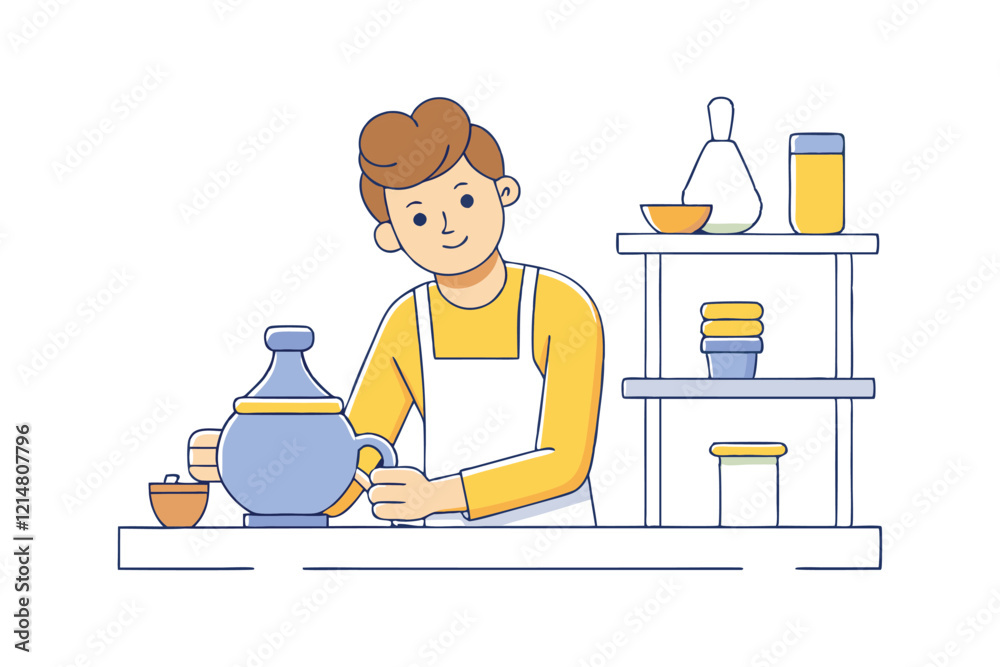 A boy sculpting a clay vase vector art illustration.eps A boy sculpting a clay vase vector art illustration.eps
