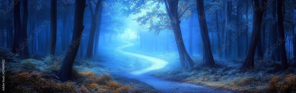 Obraz premium Mysterious Pathway Through a Forest at Night