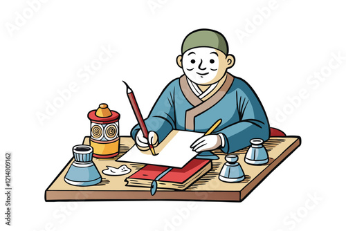 A man practicing calligraphy vector art illustration.eps