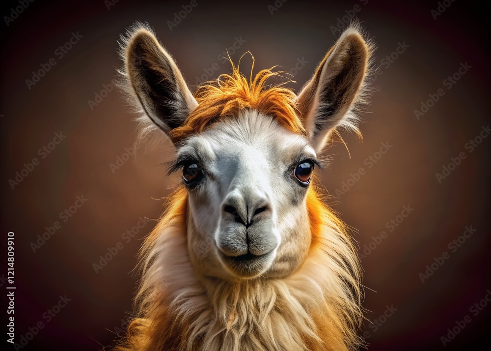 Obraz premium Close-up Studio Portrait of Llama with Soft Fur and Expressive Eyes - Conservation Photography