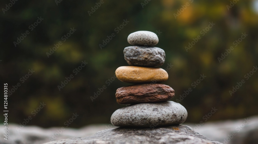 Balanced stack of smooth stones on a rock outdoors. Balanced stack of smooth stones on a rock outdoors.
