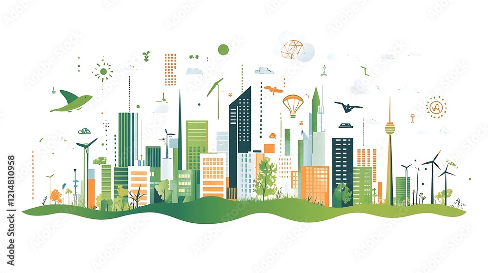 Fototapeta premium Energy-efficient technologies in a clean and green city environment