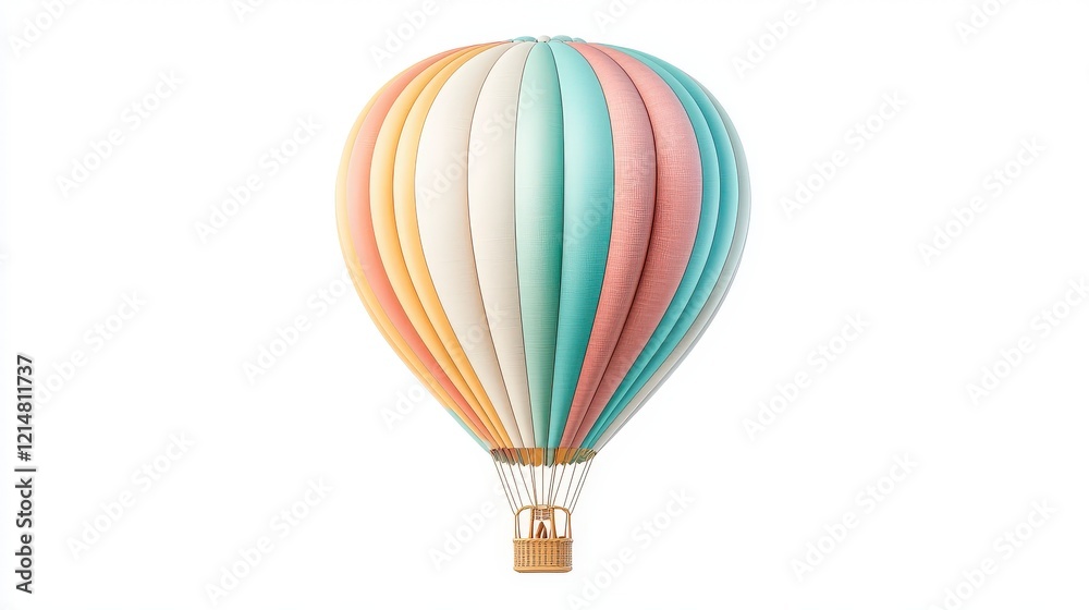 Fototapeta premium A colorful hot air balloon floats gracefully against a clear sky. This vibrant image evokes feelings of adventure and freedom, perfect for travel enthusiasts.