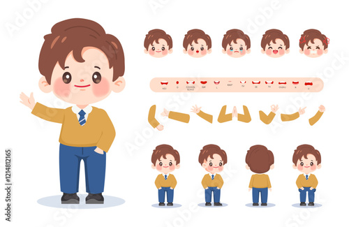 Character student boy creation design for Animation cartoon flat design. illustration vector premium.