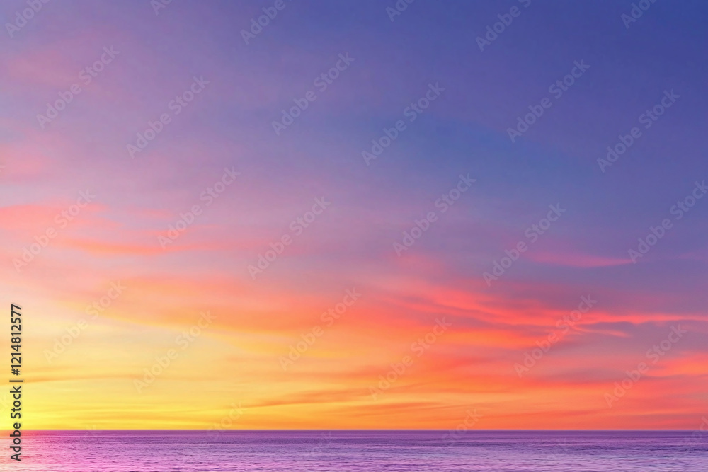 Fototapeta premium stunning gradient of sunset colors transitioning from orange to purple over calm ocean, creating serene and peaceful atmosphere