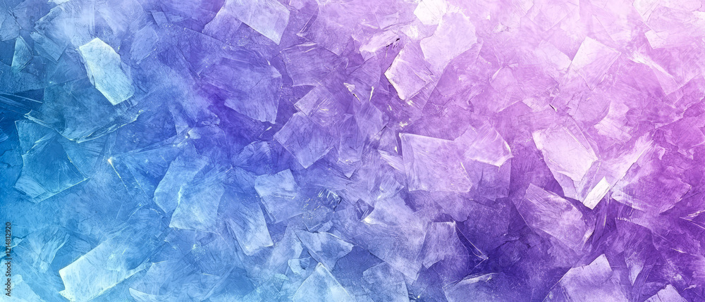 Obraz premium A close-up of abstract ice crystals with sharp, jagged formations, illuminated by soft pink and purple gradient lighting, creating a vibrant and dreamy winter texture.Generative ai