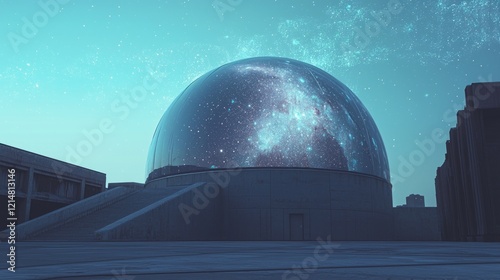Stellar Splendor: Glittering Glass Dome Planetarium Amid Urban Twilight with Cosmic Projections - Ultra-Detailed Cinematic Image