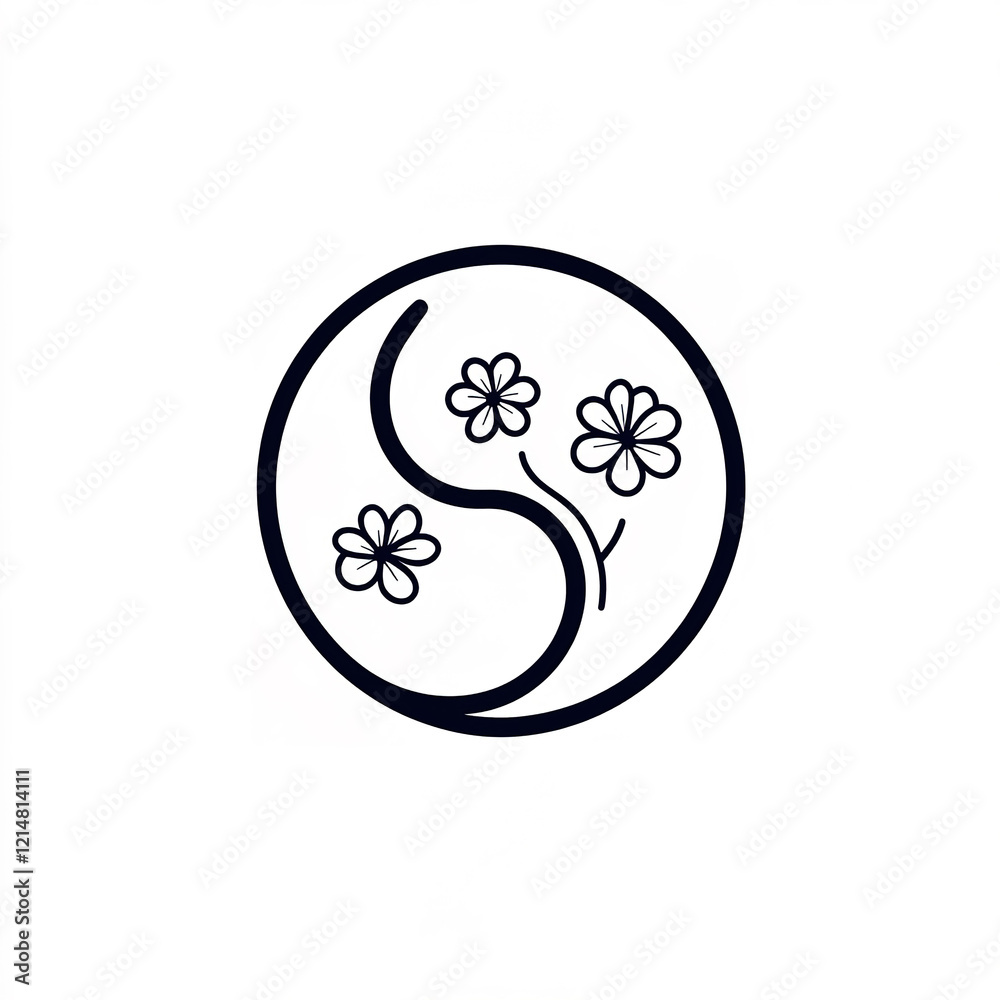 Yin Yang symbol with flowers, balance concept Yin Yang symbol with flowers, balance concept