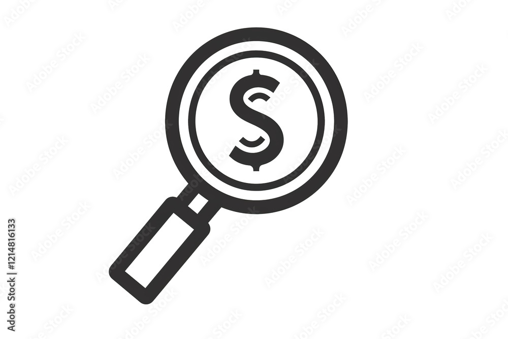 Magnifying glass focusing on a dollar sign. Magnifying glass focusing on a dollar sign.