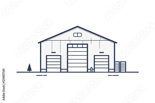 Warehouse building with three large doors