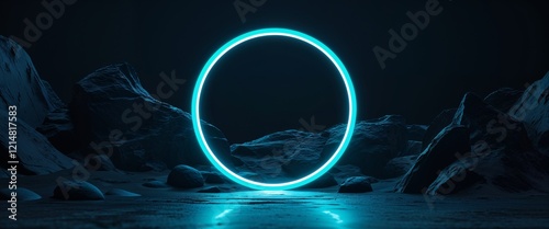 Electric cyan neon circle with dynamic inner glow pure black background illustration background design