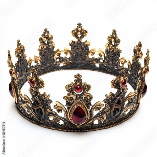A 3D royal crown with gold and ruby accents, regal and detailed, ultra-realistic style, isolated on white background
