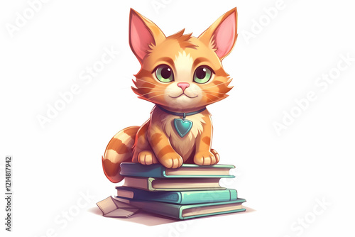 Cute Cartoon Cat Sits Atop ...