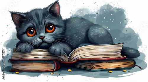 Cute Gray Kitten Rests on S...