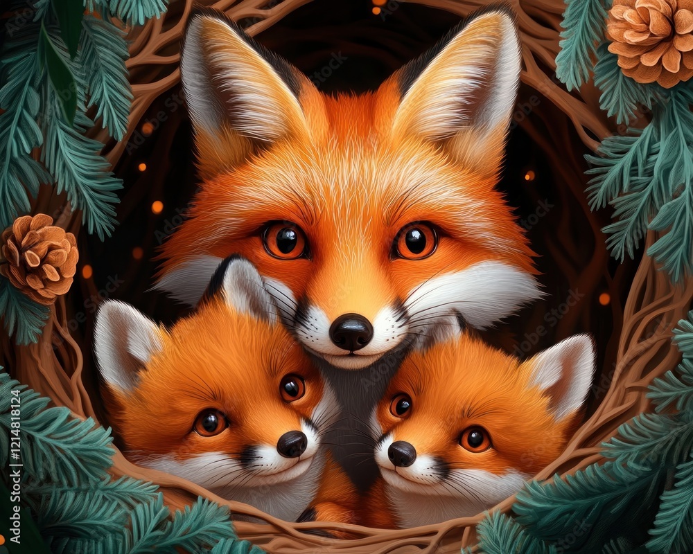 Experience the gentleness and nurturing of a mother fox in this calming scene, as she tends to her adorable cubs within the cozy den Bathed in soft, warm light, this heart-warming image captures the Experience the gentleness and nurturing of a mother fox in this calming scene, as she tends to her adorable cubs within the cozy den Bathed in soft, warm light, this heart-warming image captures the