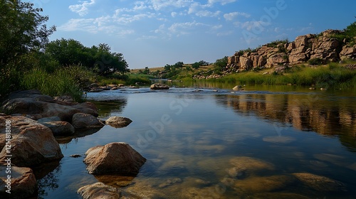 A pristine landscape with clear skies and clean flowing water