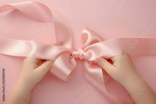 Child's Hands Tie a Pink Sa...