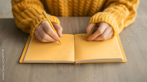 Woman Writes in a Yellow No...