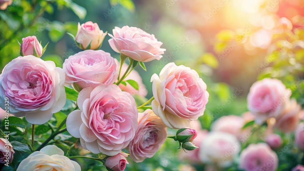 Fototapeta premium Soft Focus Light Pink Roses in Garden, pastel colors