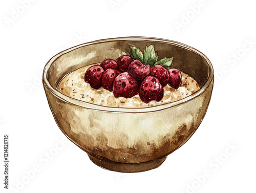 Isolated Bowl of Oatmeal with Cherries
