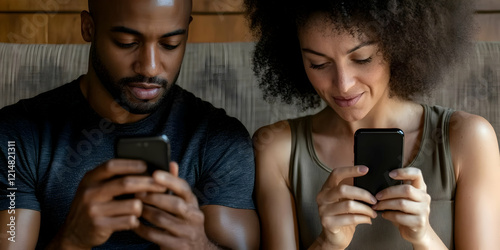 Couple Looks at Smartphones...