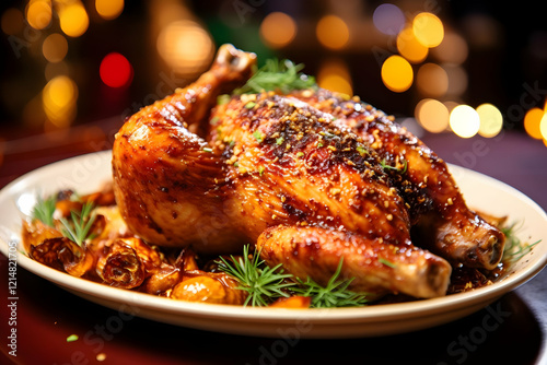 Roasted Chicken Sits on a P...