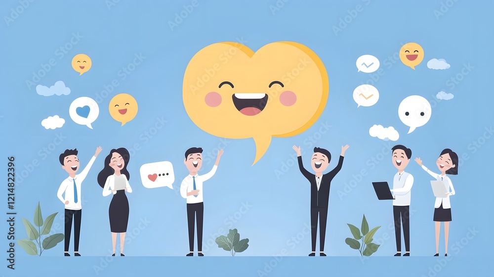 A group of happy and enthusiastic business professionals participating in a company survey showcasing the positive workplace culture job fulfillment A group of happy and enthusiastic business professionals participating in a company survey showcasing the positive workplace culture job fulfillment