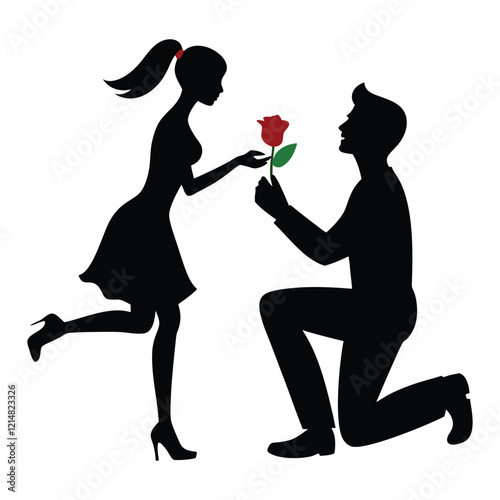 a man propose with rose a girl silhouette 