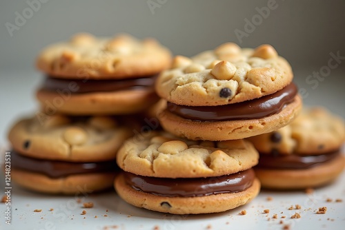 Delicious homemade cookies stacked with creamy chocolate filling ready for indulgence and sharing-