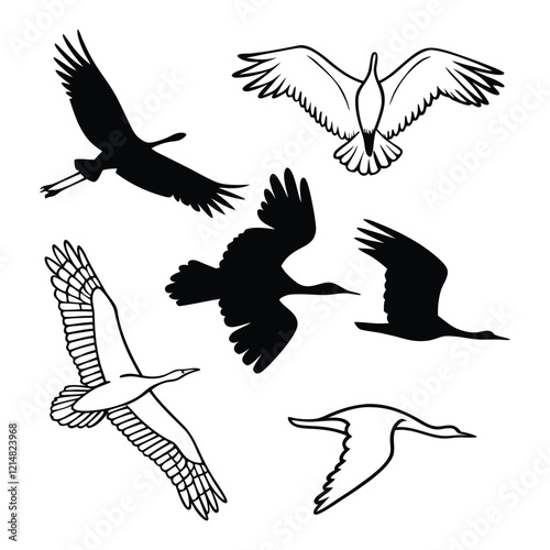 birds silhouette 6 set