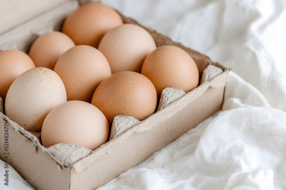 Fresh eggs in a carton and box with shells, yolk, and raw ingredients for cooking or breakfast, isolated on a clean surface Fresh eggs in a carton and box with shells, yolk, and raw ingredients for cooking or breakfast, isolated on a clean surface