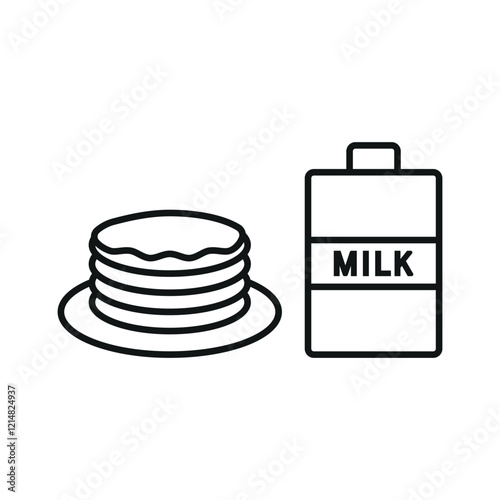 Milk and pancake set food icon featuring a clean and modern design, ideal for breakfast menus, food delivery services, and cafe branding