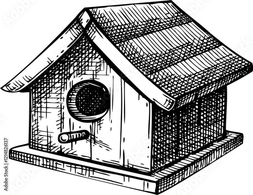 Bird box sketch. Hand-made birdhouse drawings. Wooden house for animals vector illustration. NOT AI generated 
