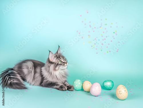 Fluffy Cat Observes Colorfu...