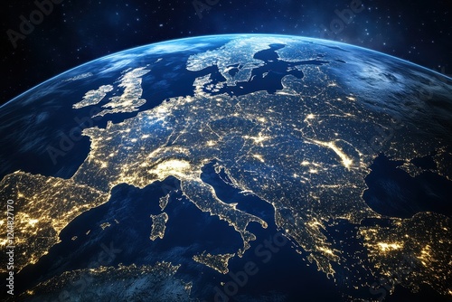 Europe night lights earth globe space background