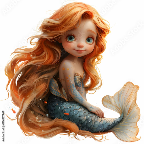 Adorable Mermaid with Flowi...