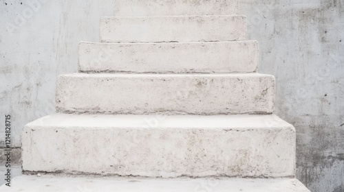 Simple white concrete stairs against a textured wall.