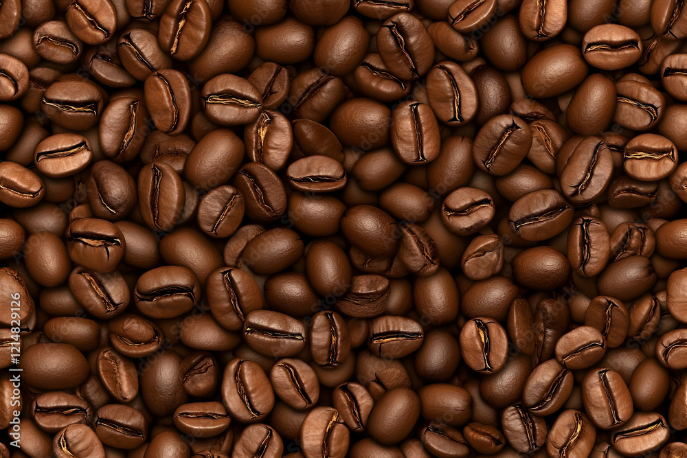 Naklejka premium Close-up of Roasted Coffee Beans Creates a Rich, Aromatic Texture for Background or Design Element.