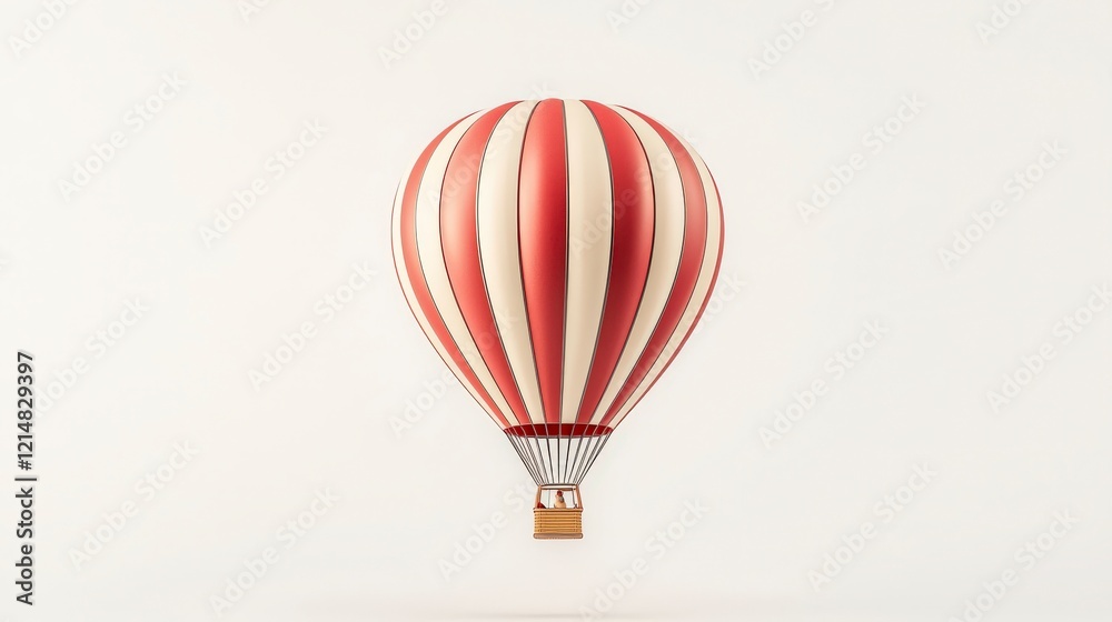 Fototapeta premium A vibrant hot air balloon with red and white stripes, symbolizing adventure and freedom in the sky. Perfect for travel and exploration themes.