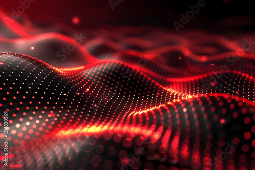 Abstract Red Digital Wave F...